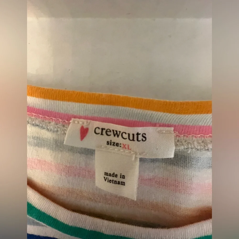 J CREW CREW CUTS RUFFLE-SLEEVE T-SHIRT IN STRIPES. SIZE GIRLS XL